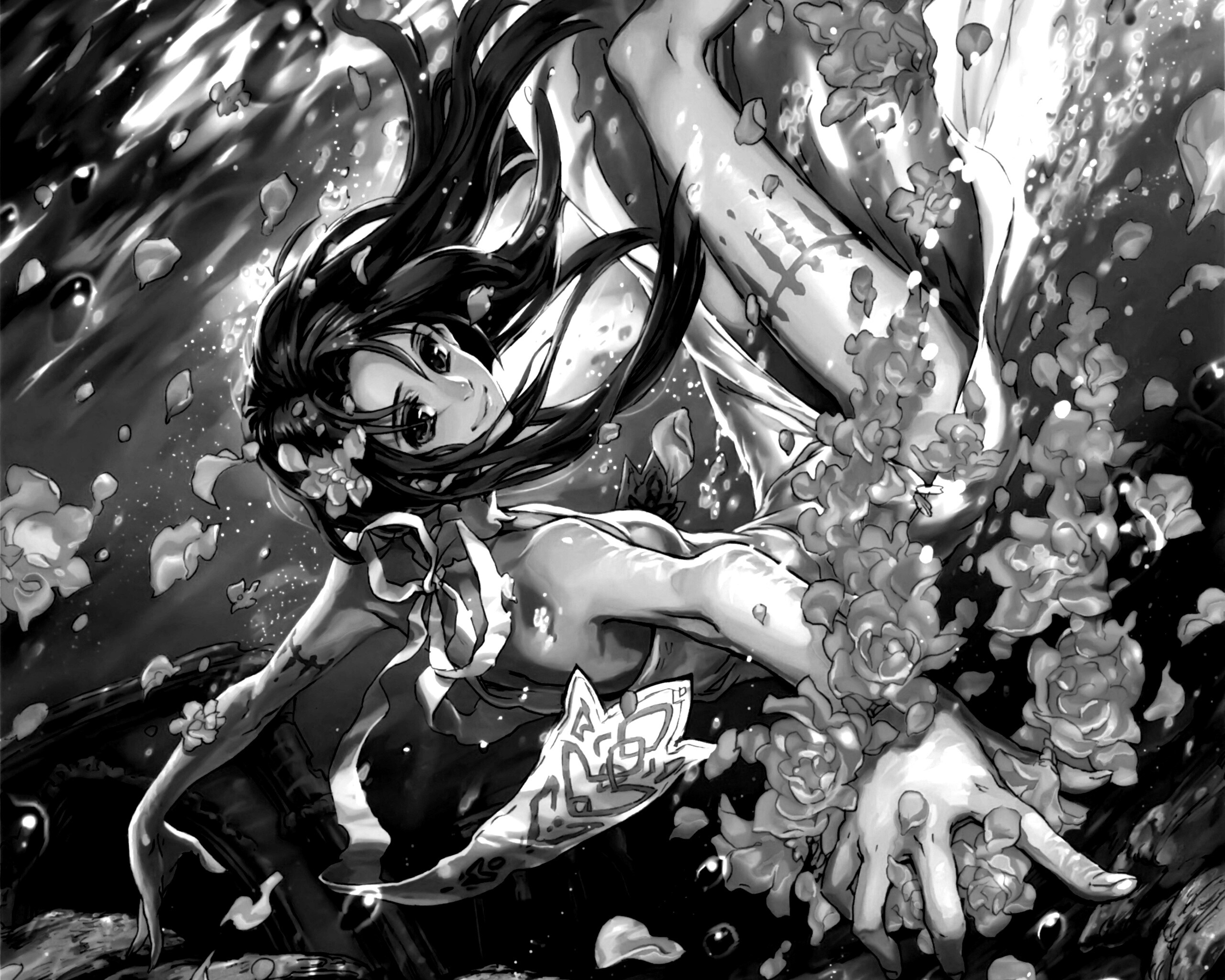 Девушка из аниме под водой обои