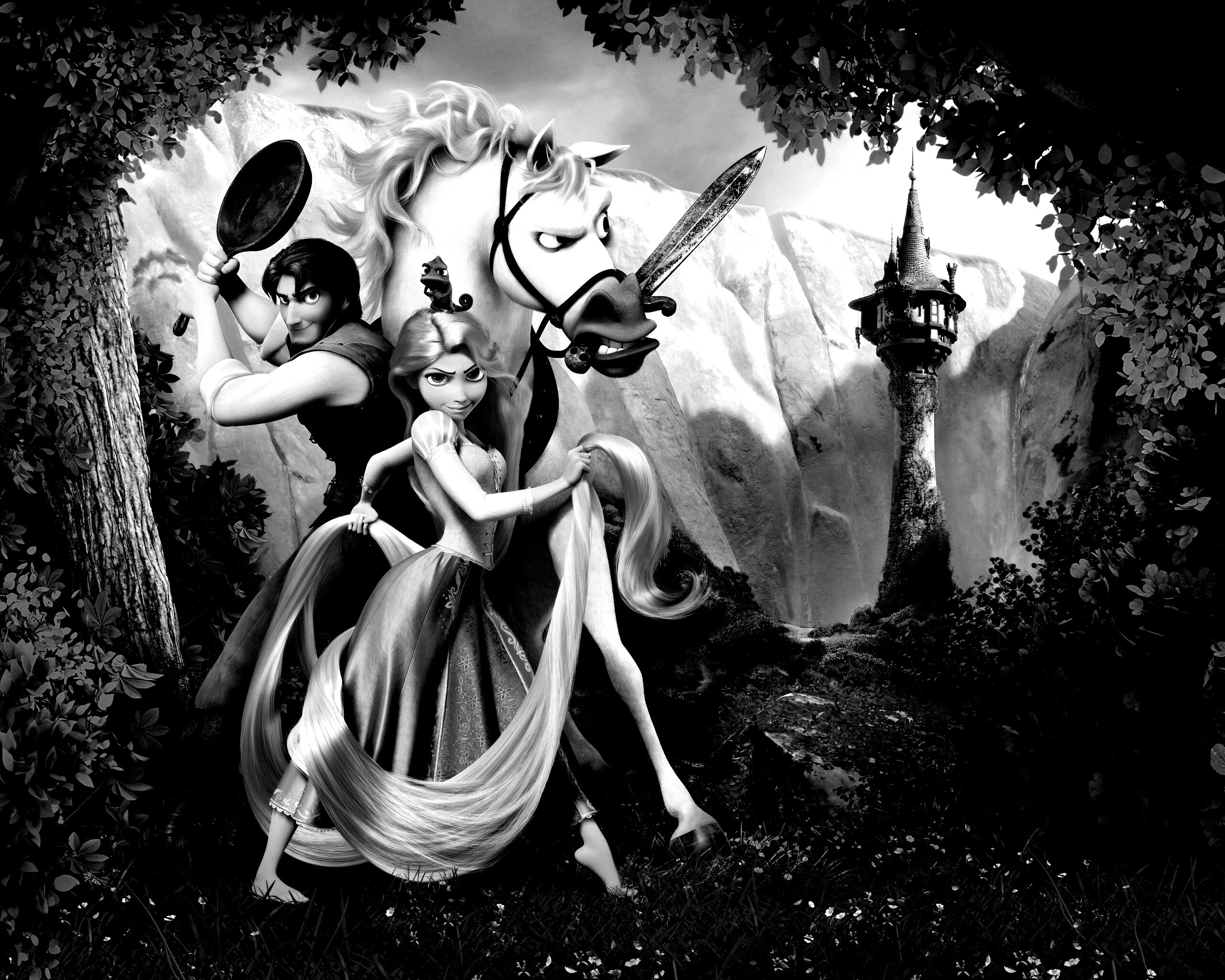 Рапунцель, Флин, Максимус и Паскаль обои