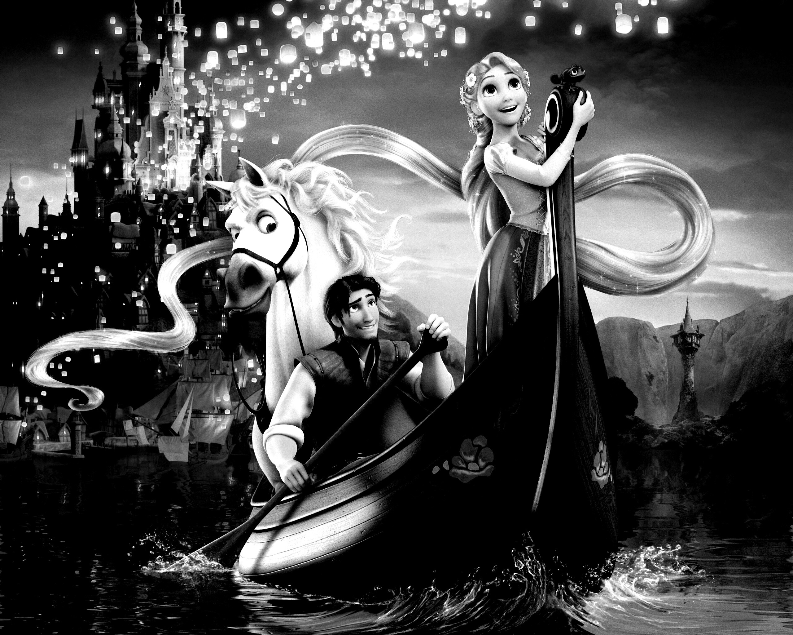 Рапунцель и Флин на лодке обои