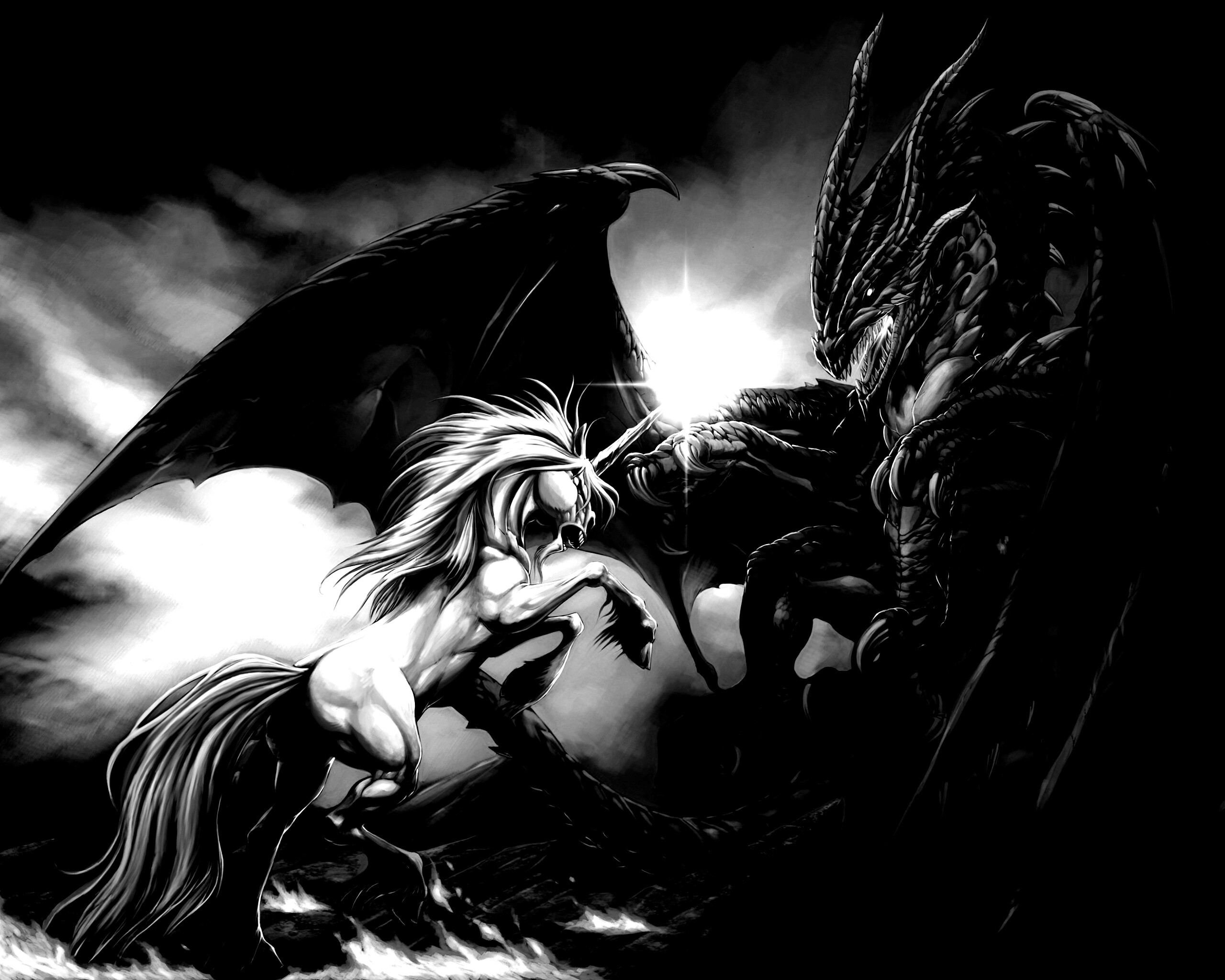 Дракон и единорог обои