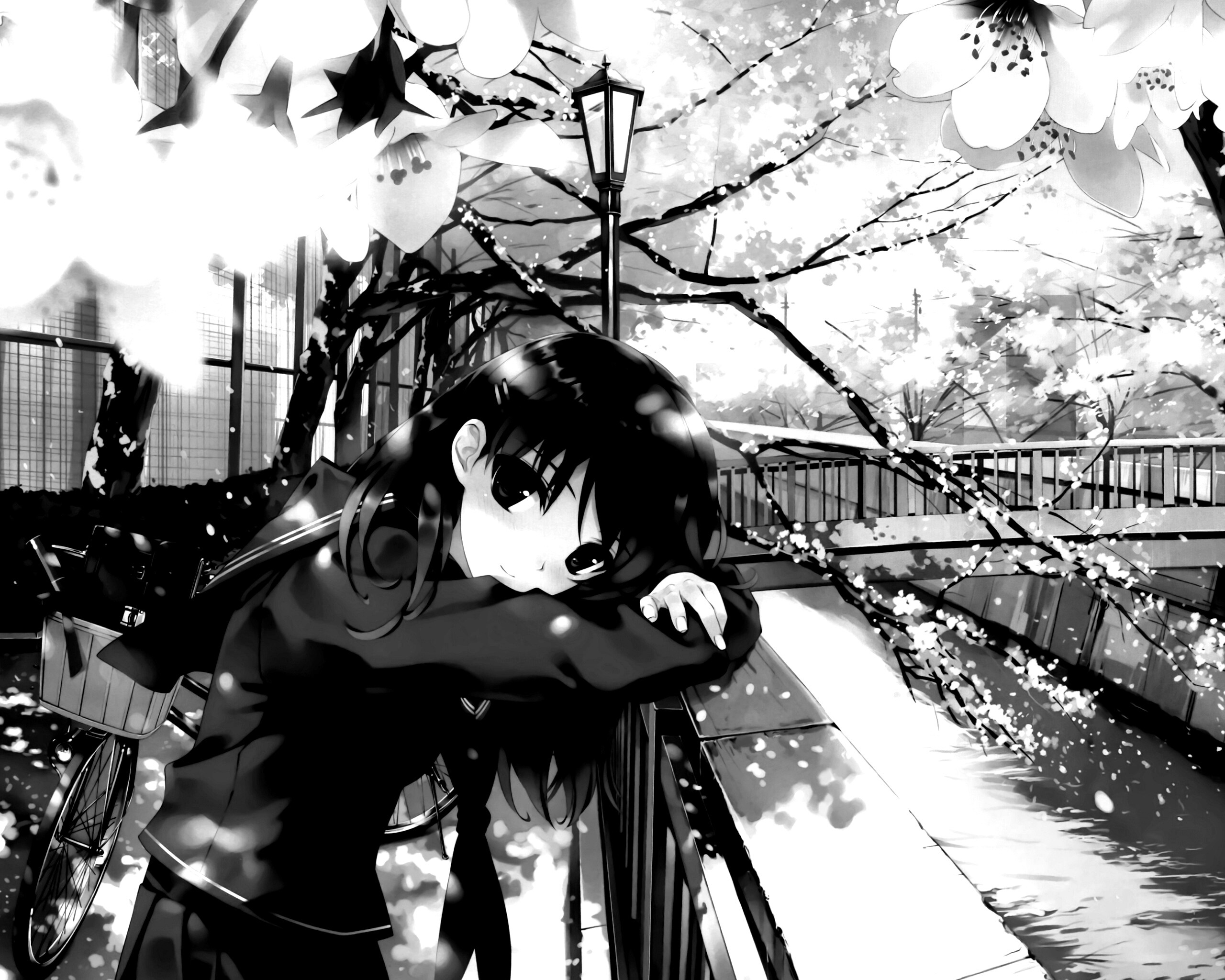 Девушка среди лепестков сакуры обои