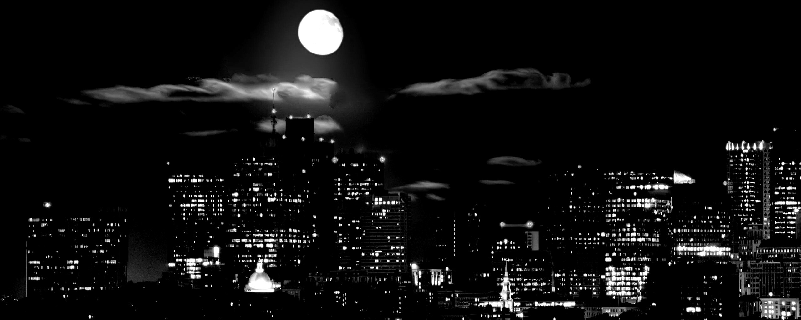 Луна над мегаполисом обои
