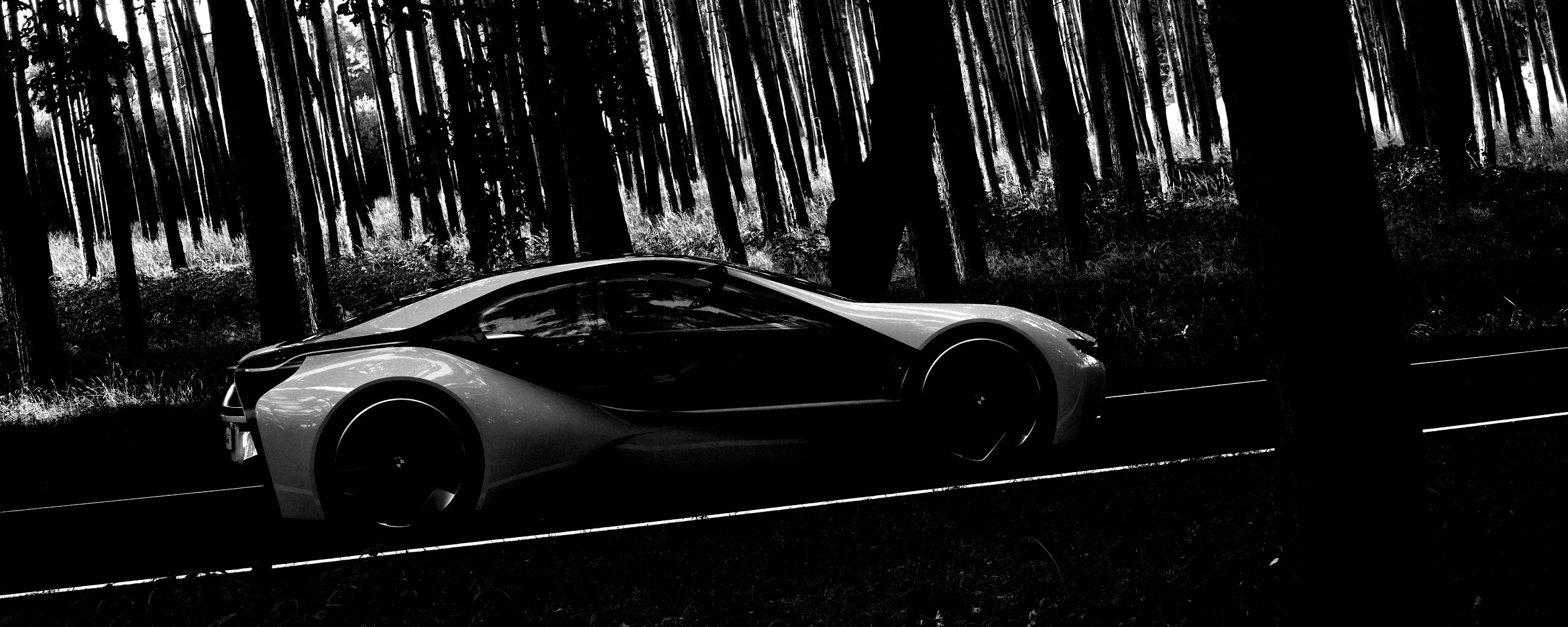 Спорткар BMW на лесной дороге обои