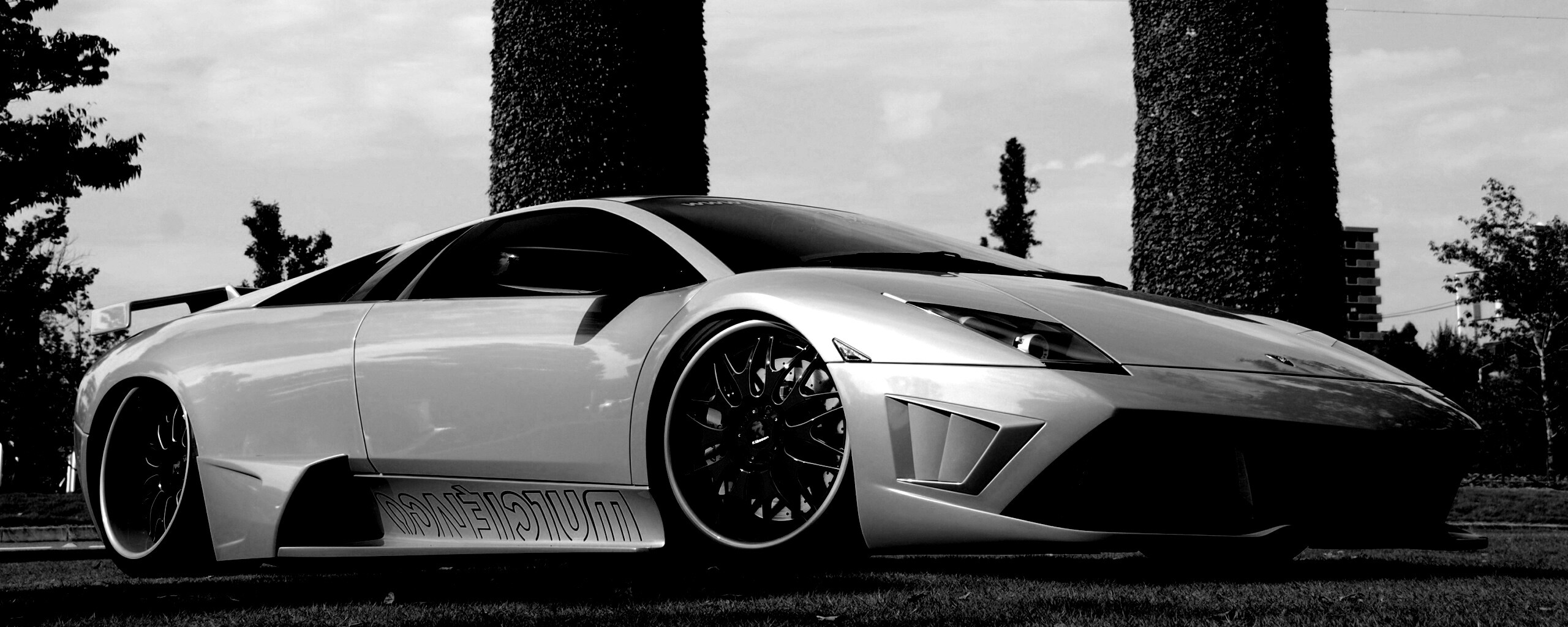 Зелёный Ламборджини на траве обои