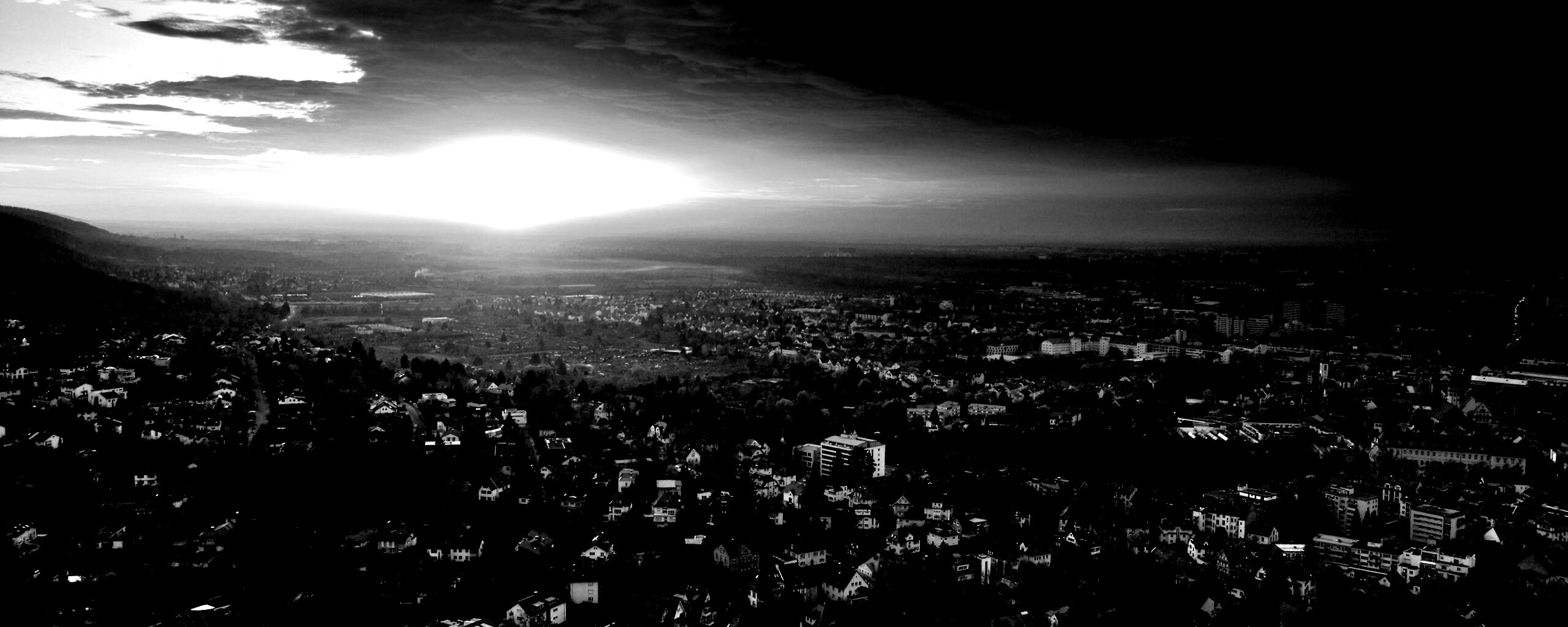 Закат над городом обои