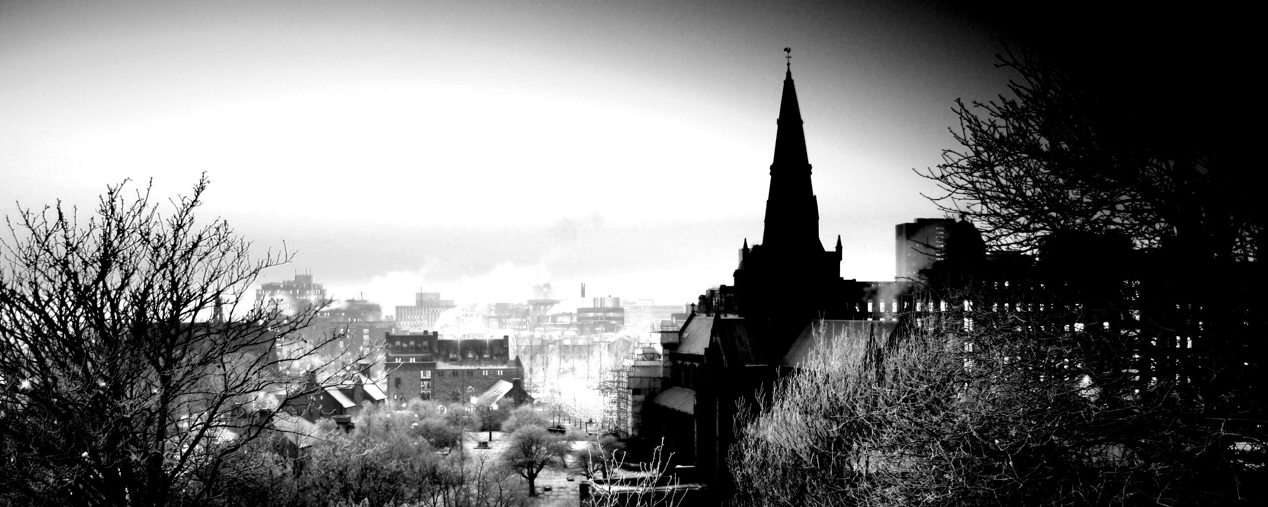 Закатный город зимой обои