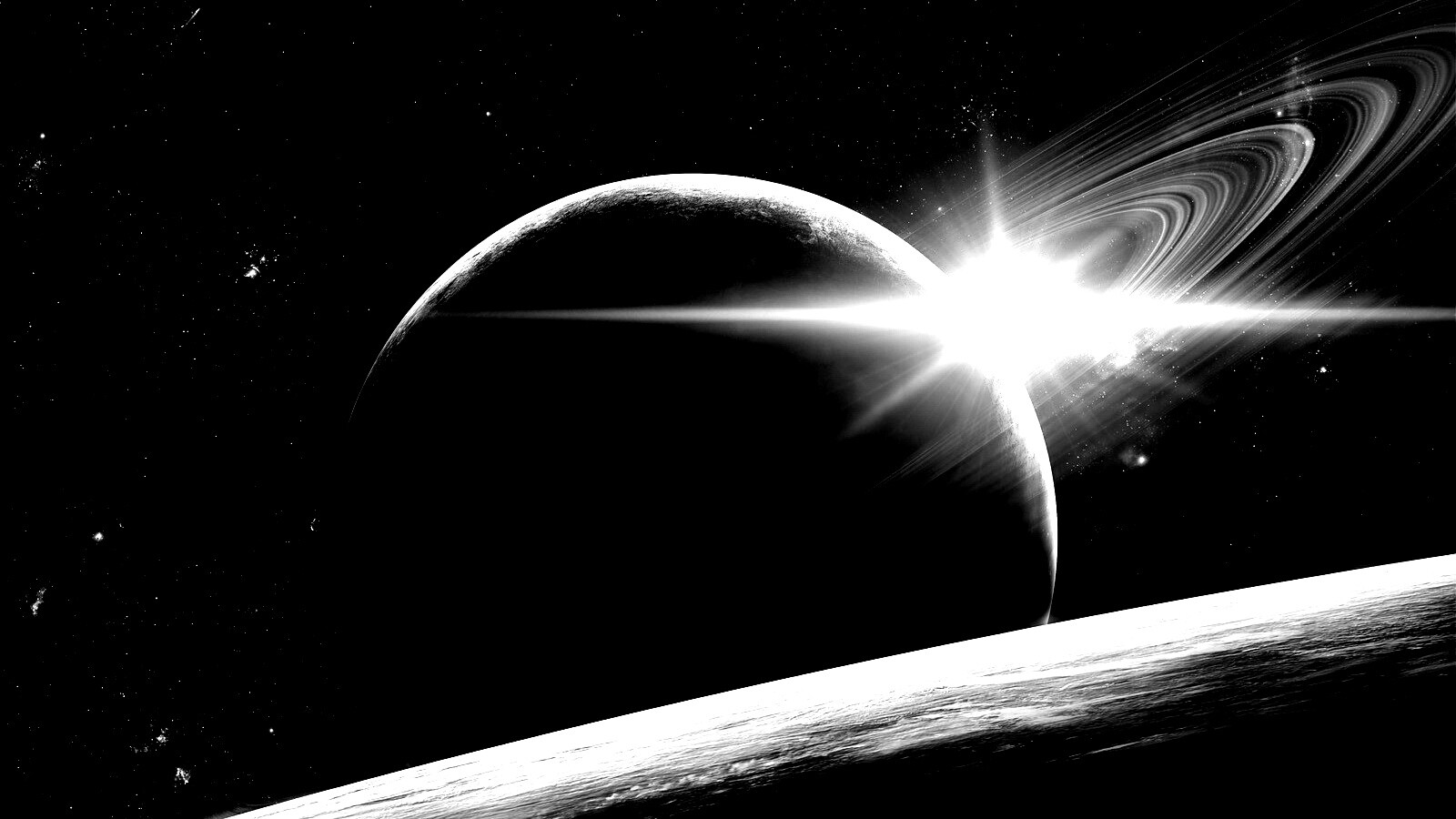 Солнце сквозь кольца Сатурна обои