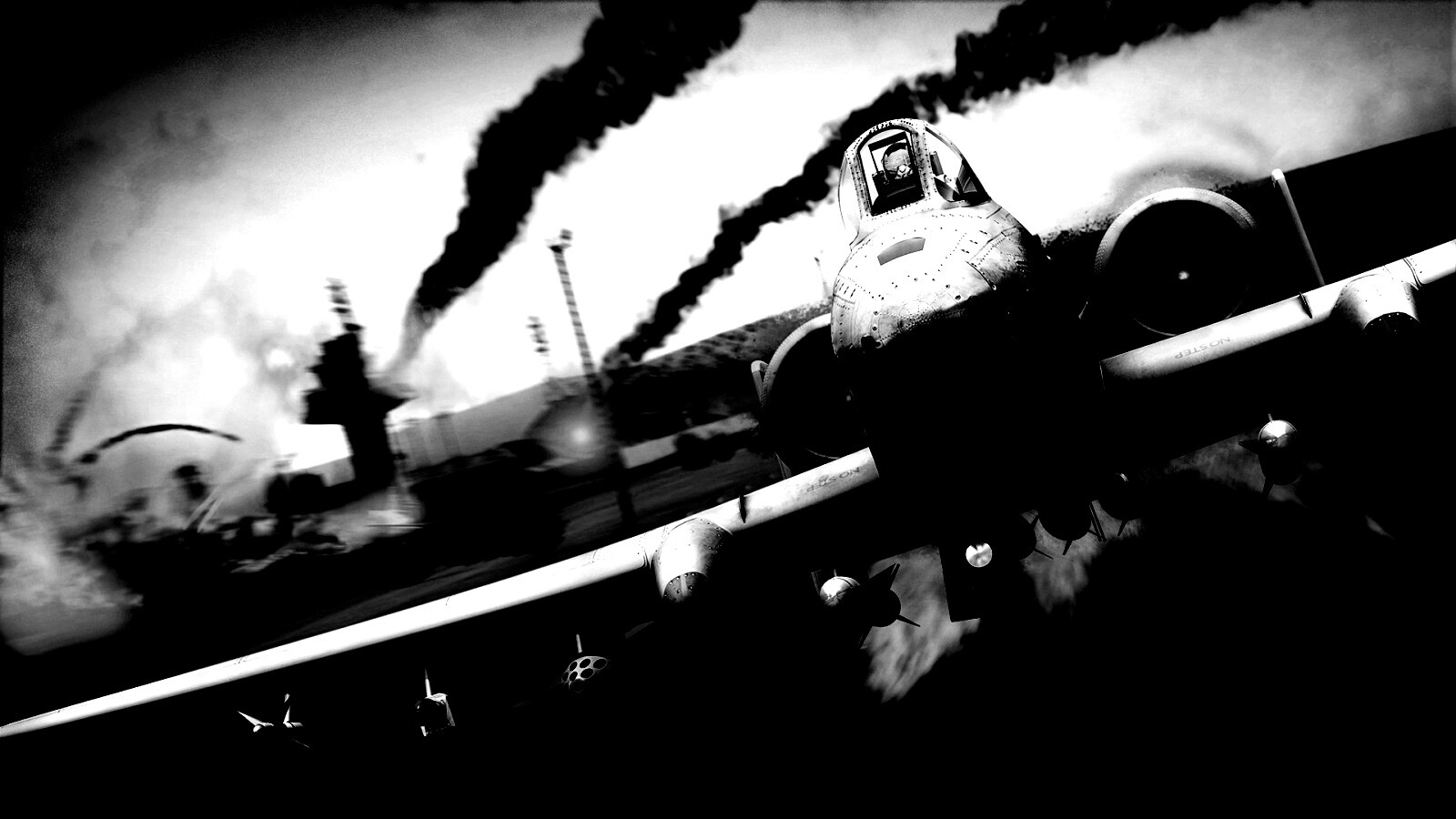 Самолет взлетает с атакованного аэродрома обои