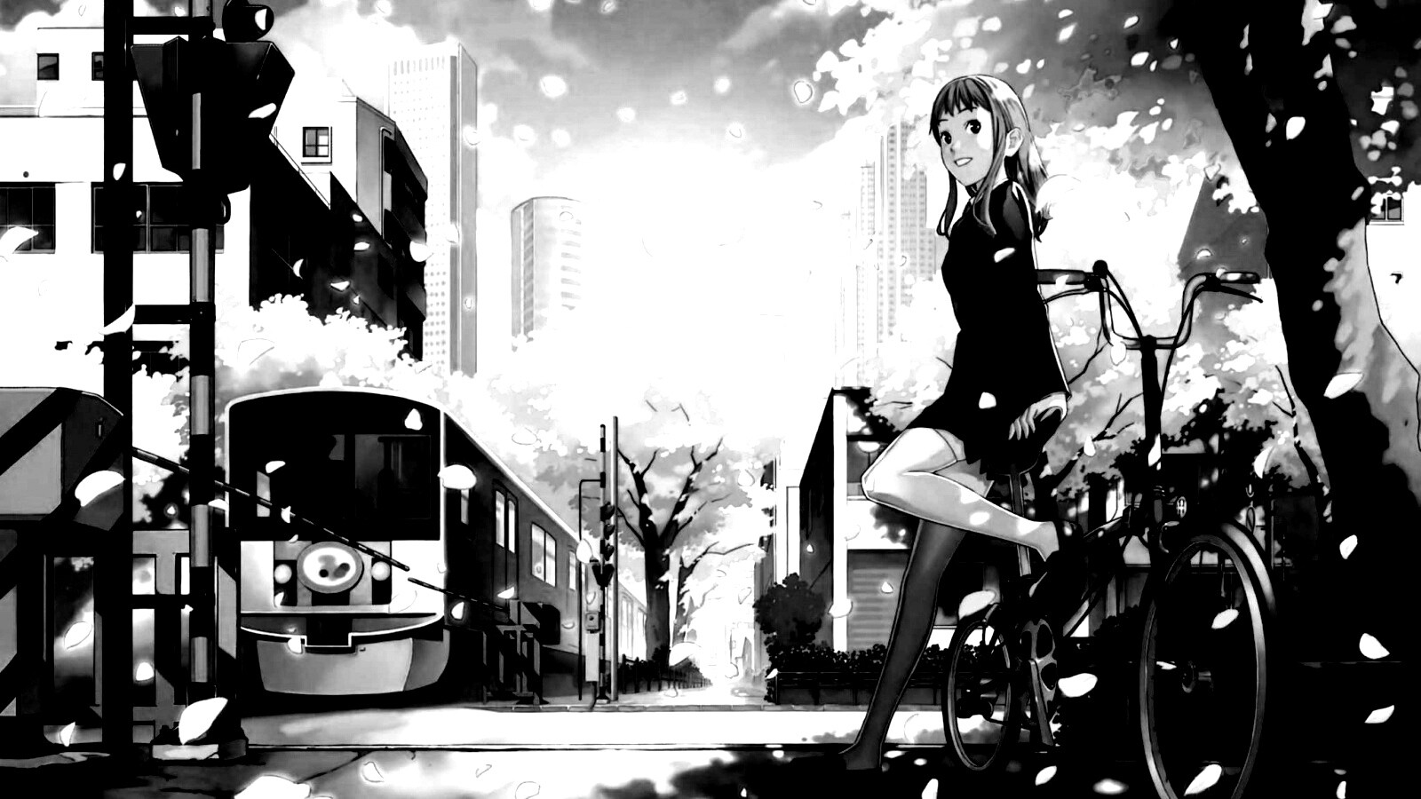 Японская школьница на велосипеде обои