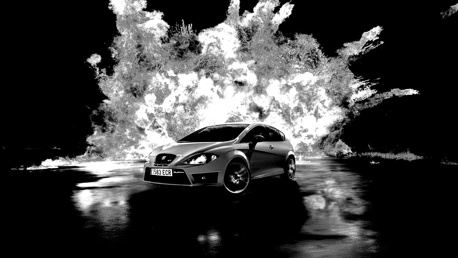 Желтый Леон на фоне взрыва обои