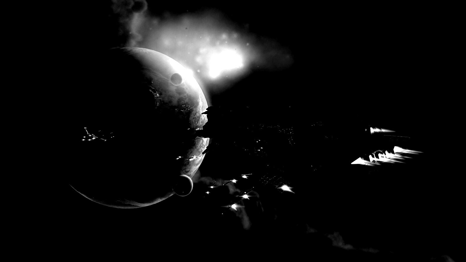 Космический флот атакует планету обои