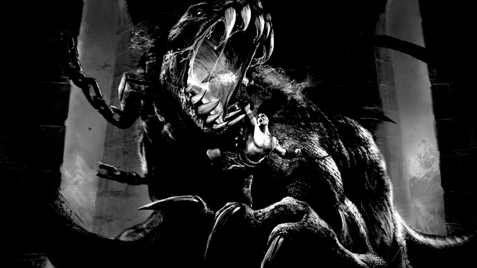 Кратос против динозавра обои