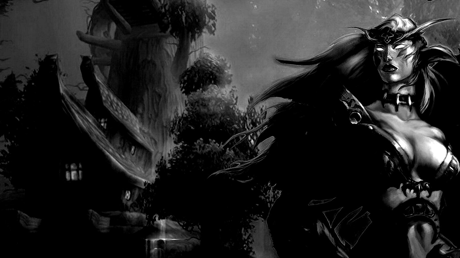 Тёмная эльфика в лесу обои