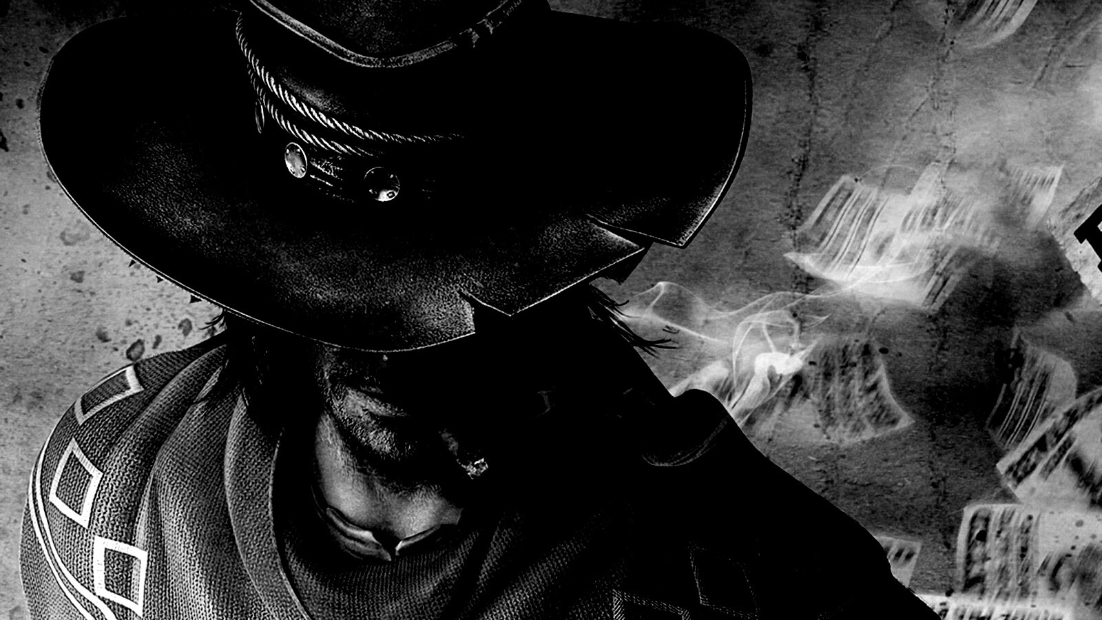 Мужик с сигарой в шляпе и пончо обои