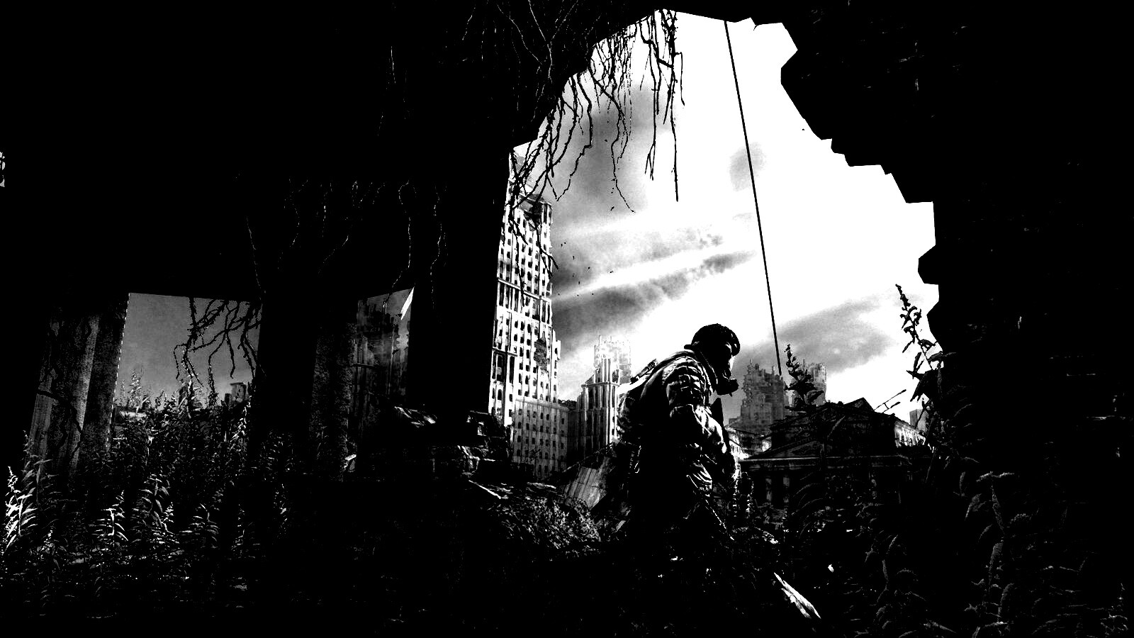 Сталкер в проломе стены обои