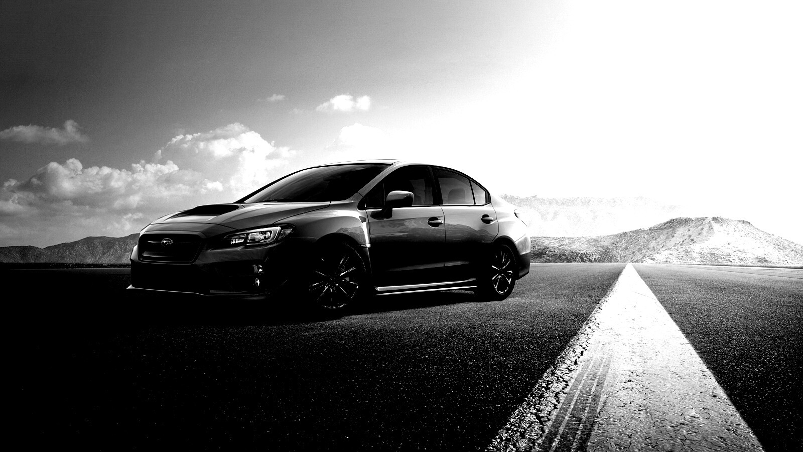 Subaru WRX на пустынной трассе обои