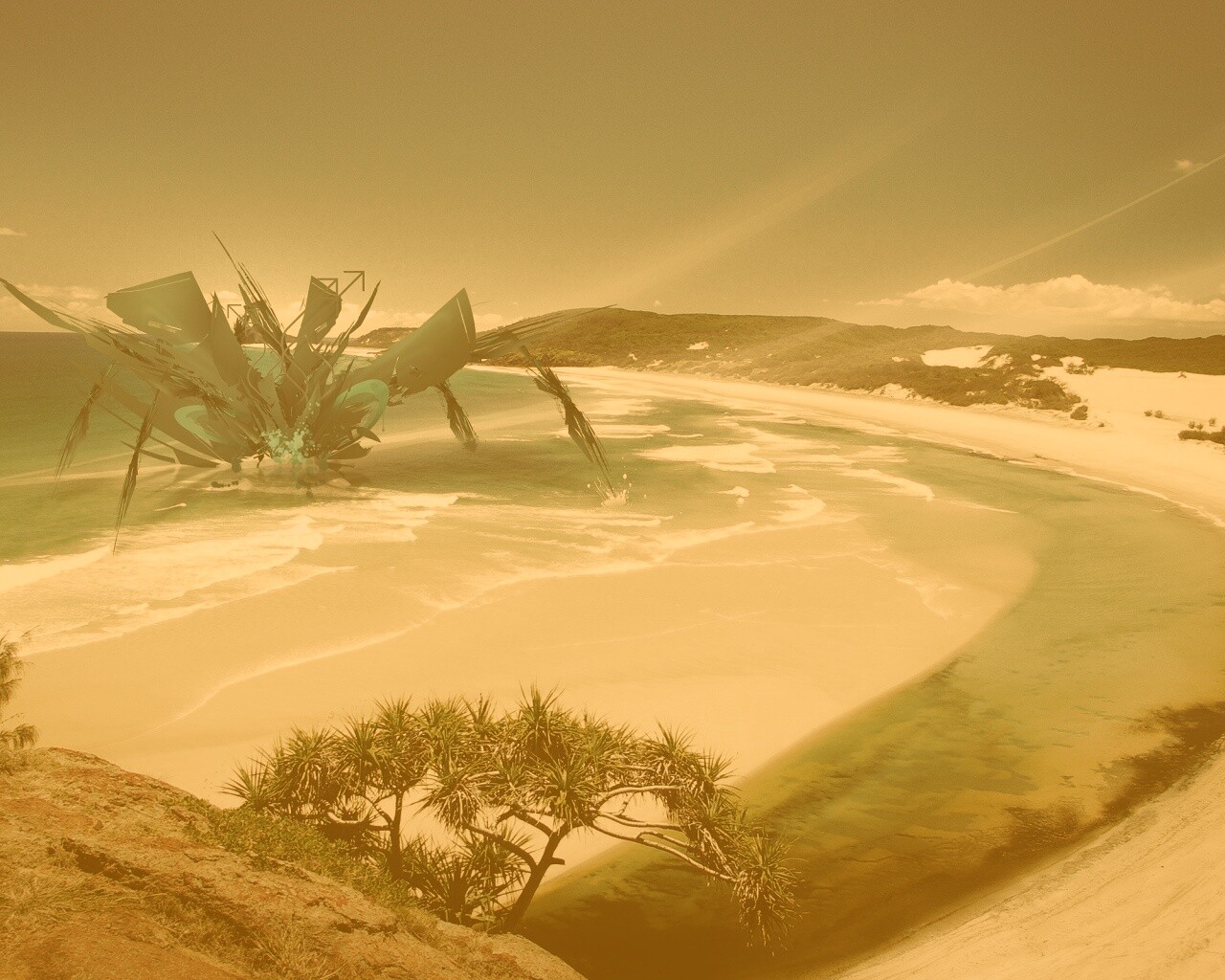 Робот на побережье обои