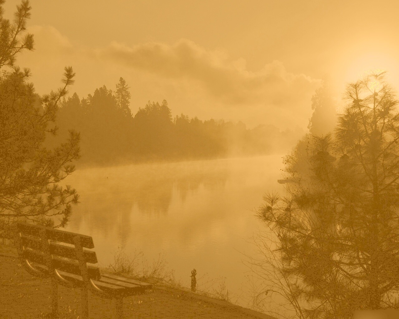 Туманное озеро обои