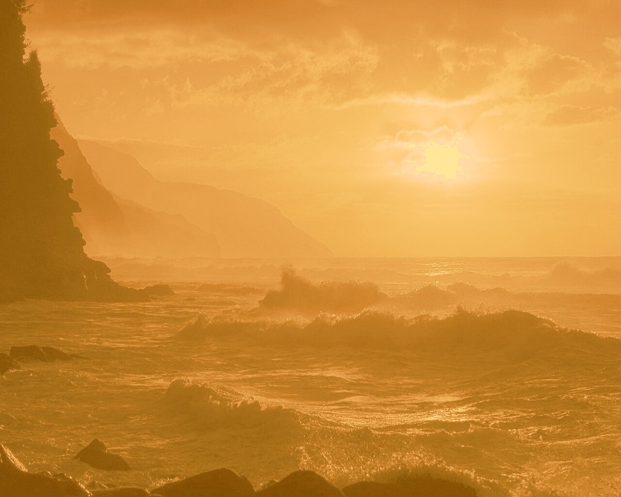 Волны на закате обои