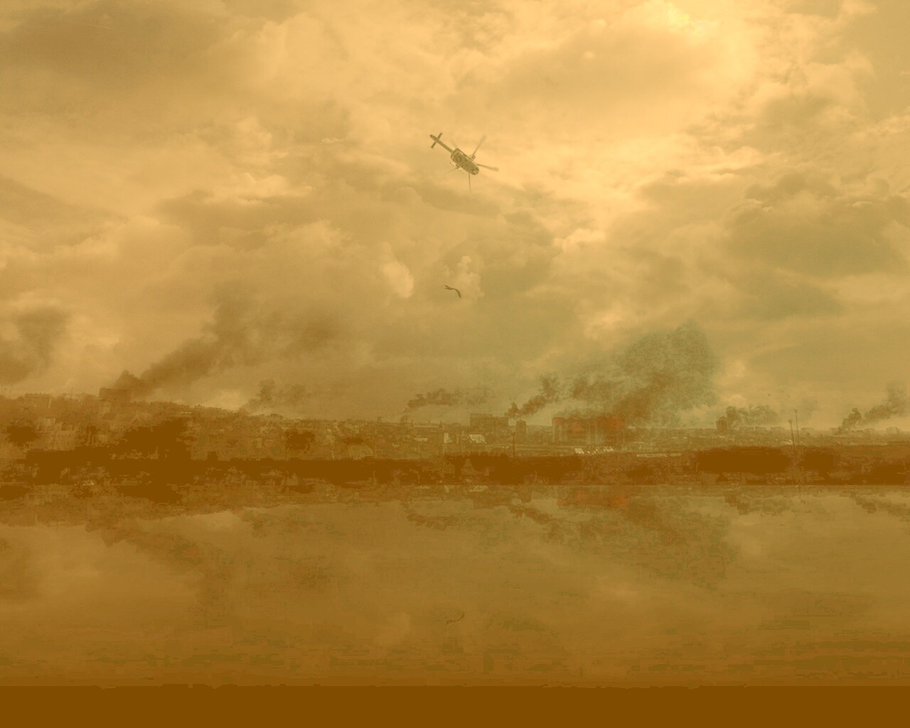 Дымящий город обои