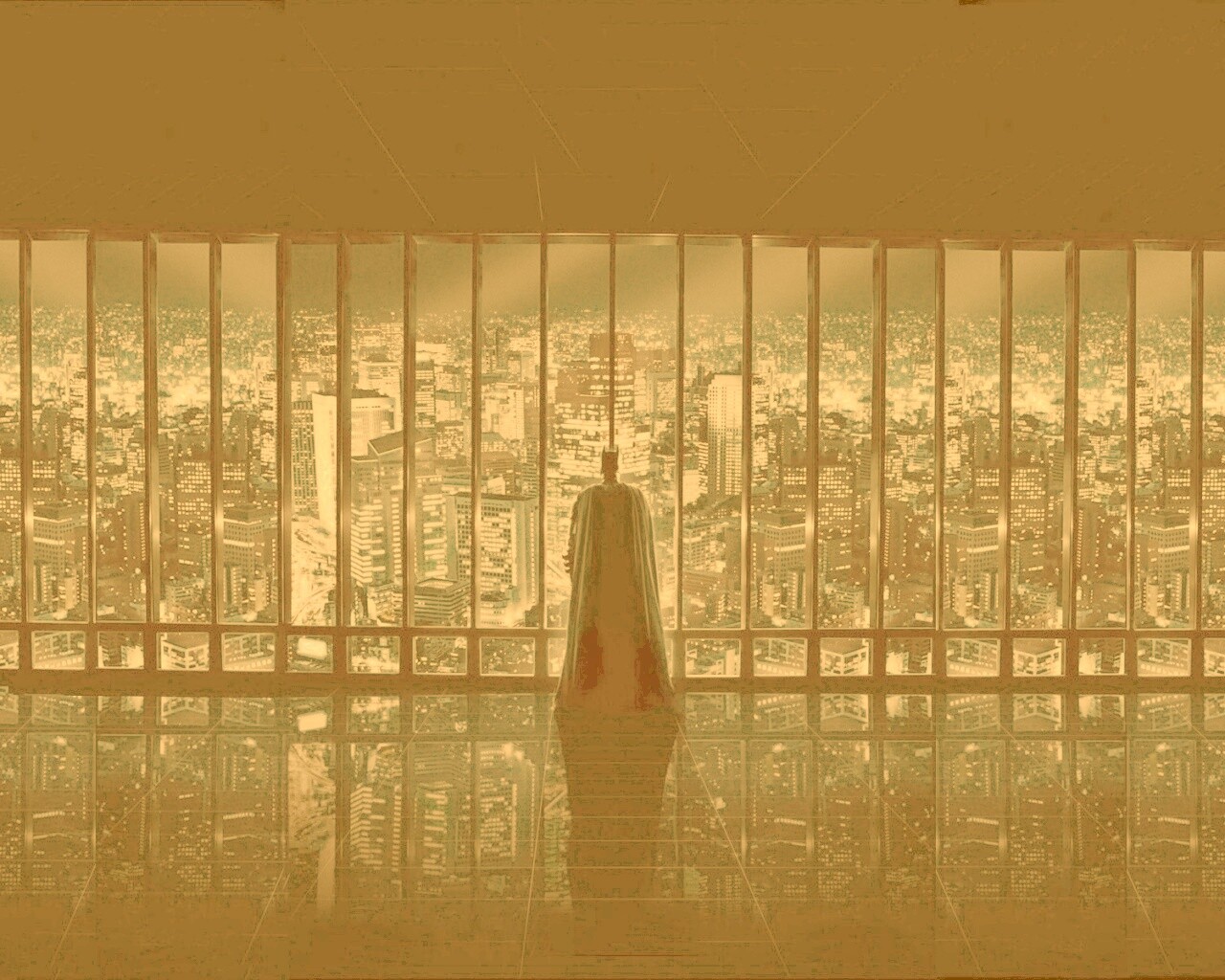 Бэтмен  смотрит на Готем обои