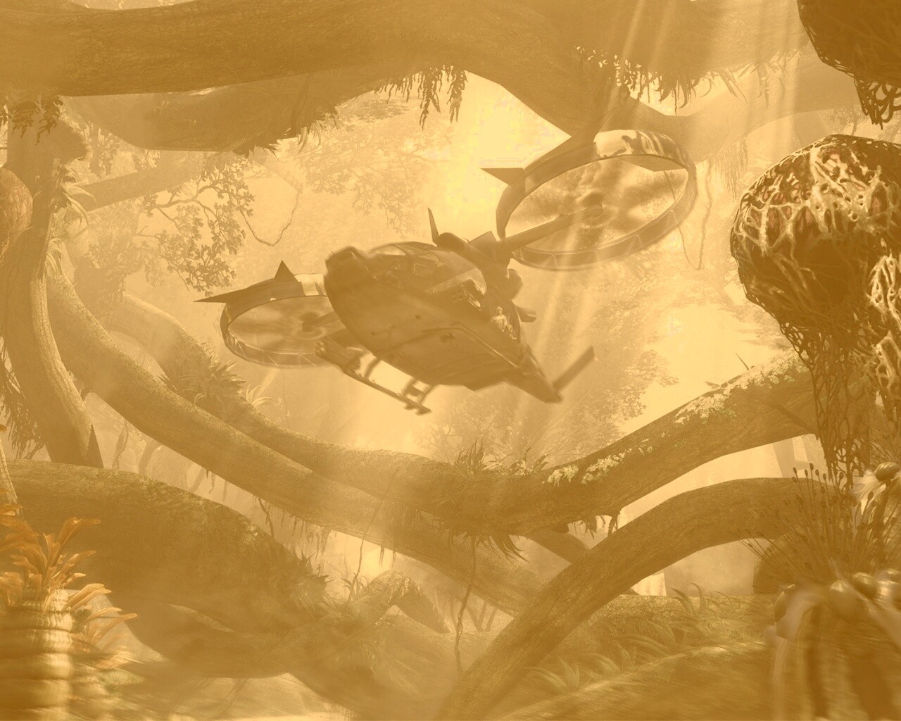 Вертолет в инопланетных джунглях обои