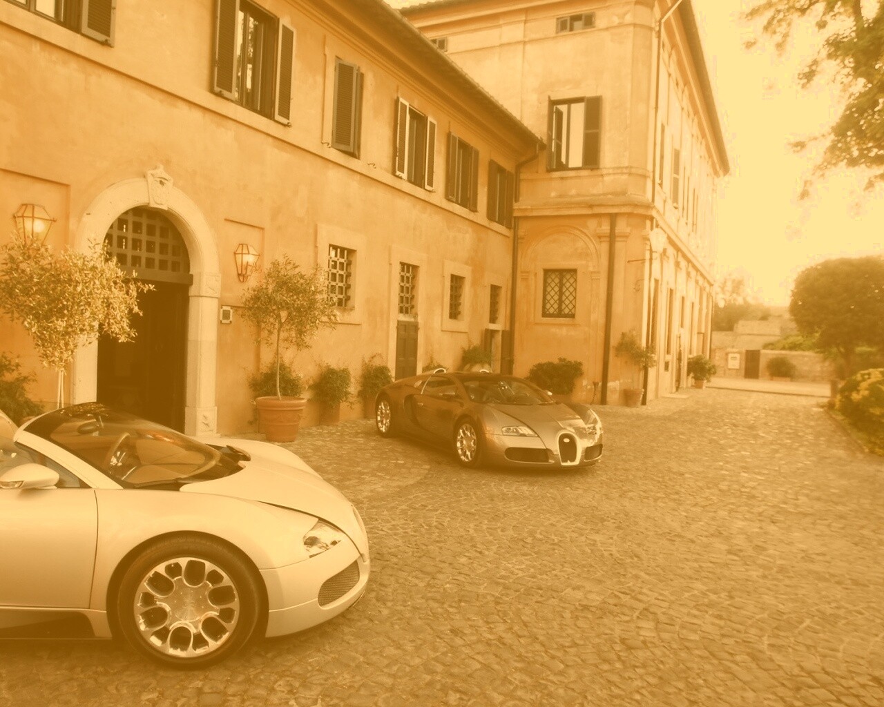 Два Бугатти у дома обои