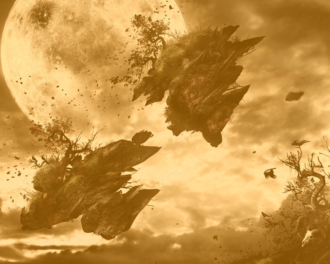 Летящие куски земли обои