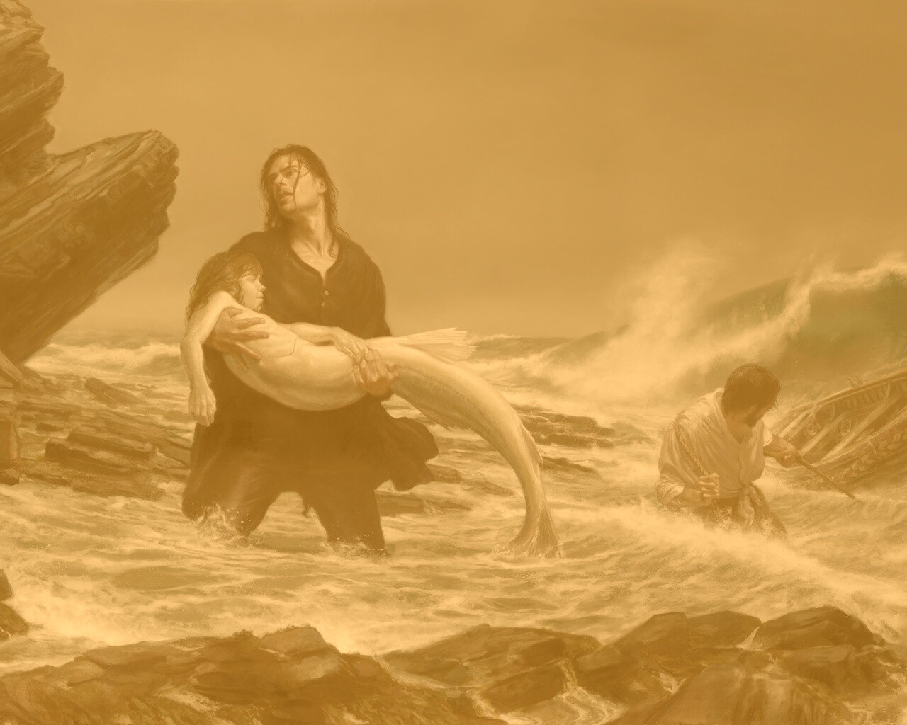 Рыбаки спасают русалку обои
