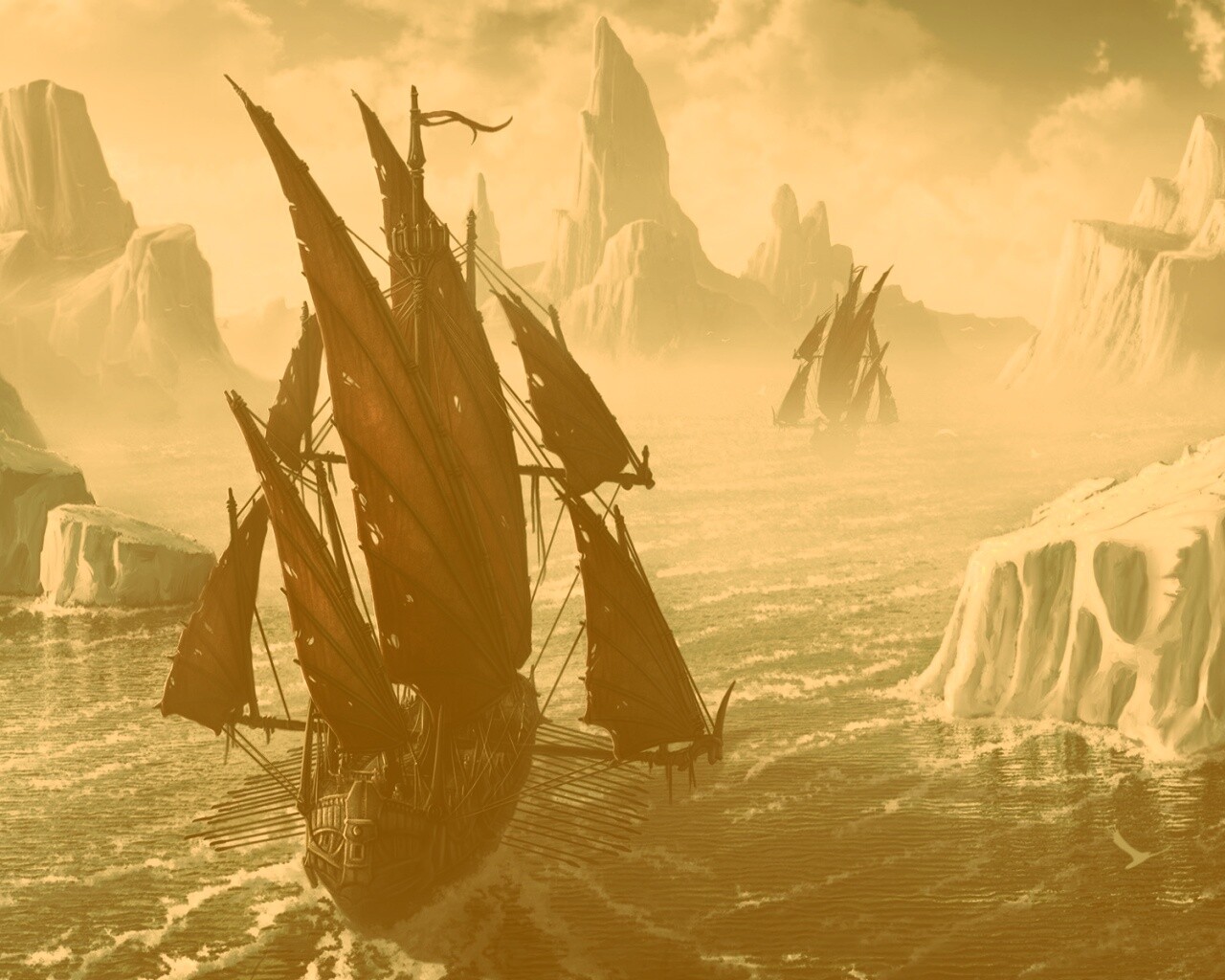 Корабли во льдах обои