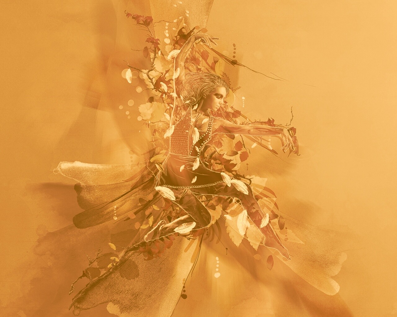Девушка танцует в листьях обои