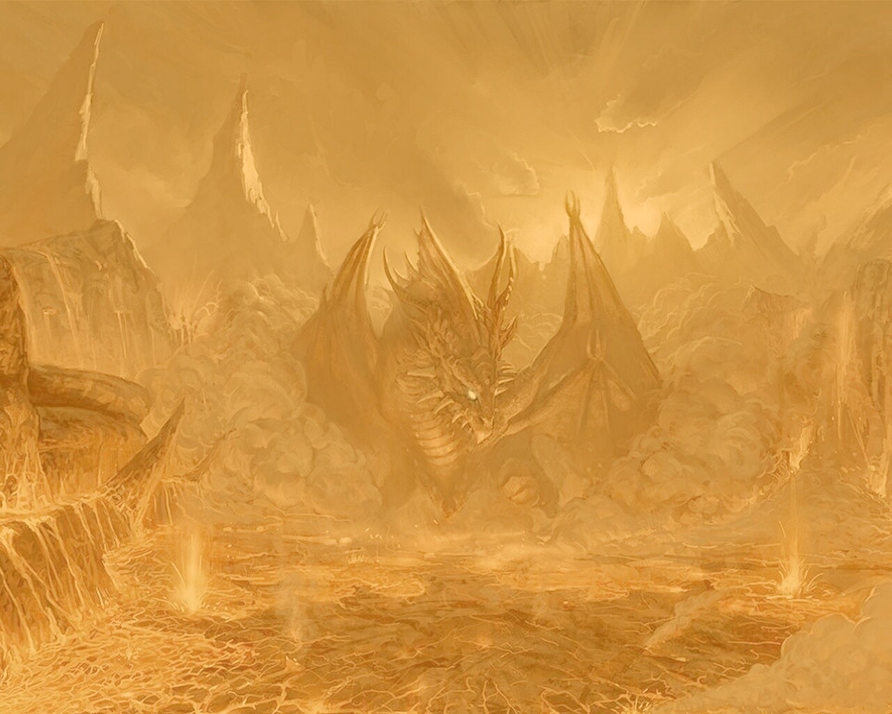 Дракон в лаве обои