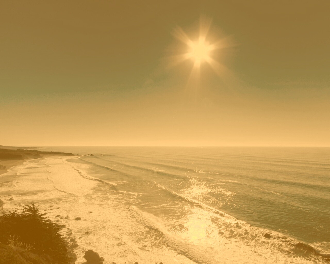 Солнце над морем обои