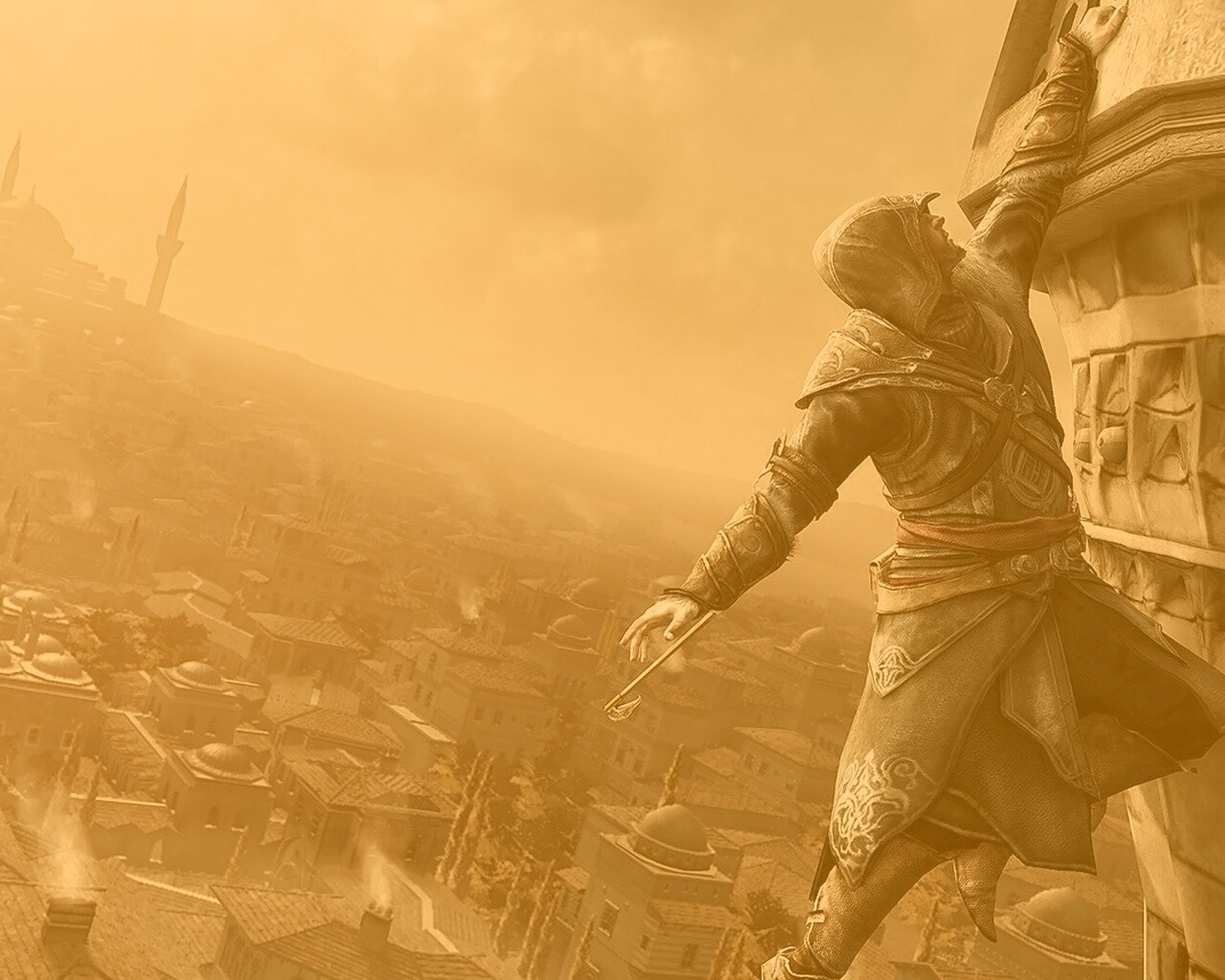 Ассасин лезет на башню обои