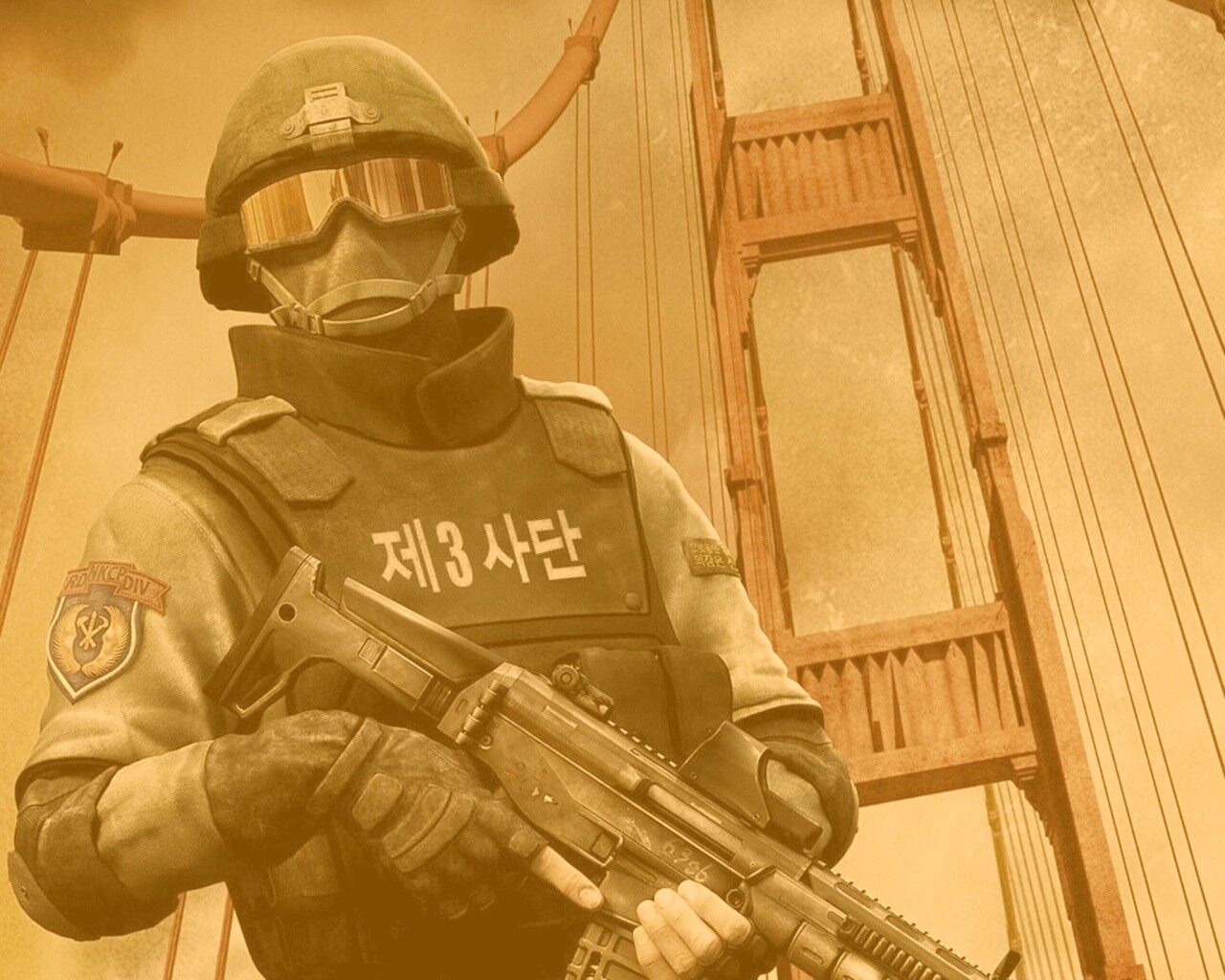 Солдат на мосту Золотые Ворота обои