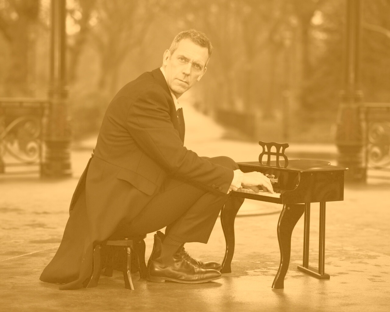 Хью Лори за маленьким роялем обои