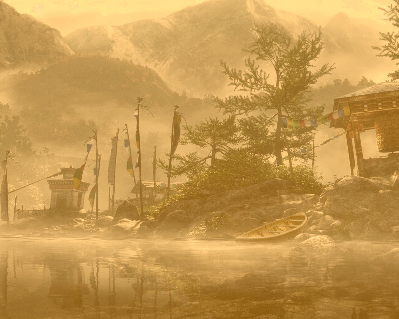 Каменистый берег в тумане обои