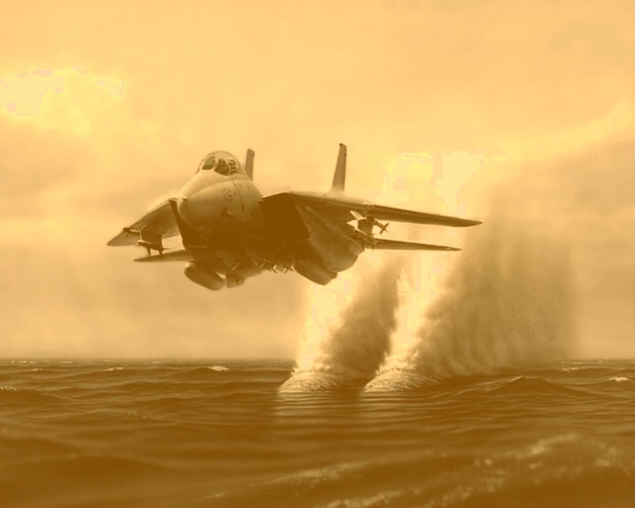 Истребитель над водой обои
