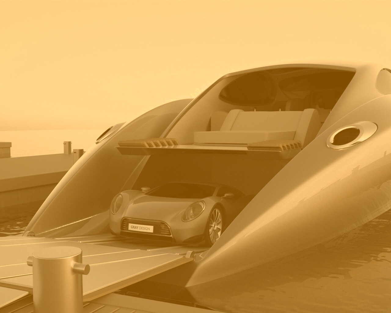 Яхта с автомобилем на борту обои