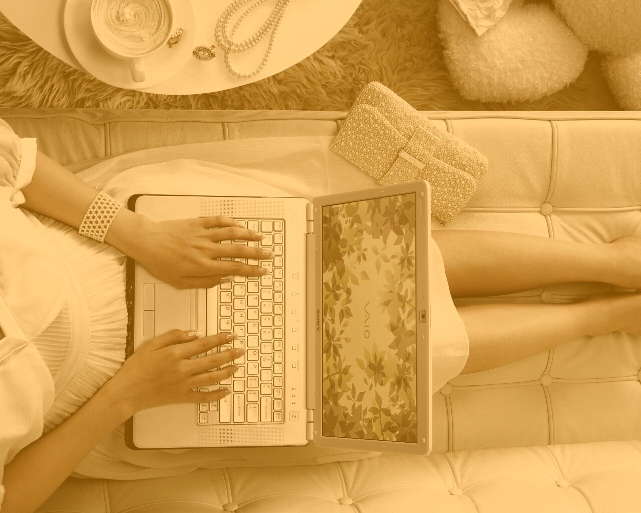 Девушка с ноутбуком vaio обои