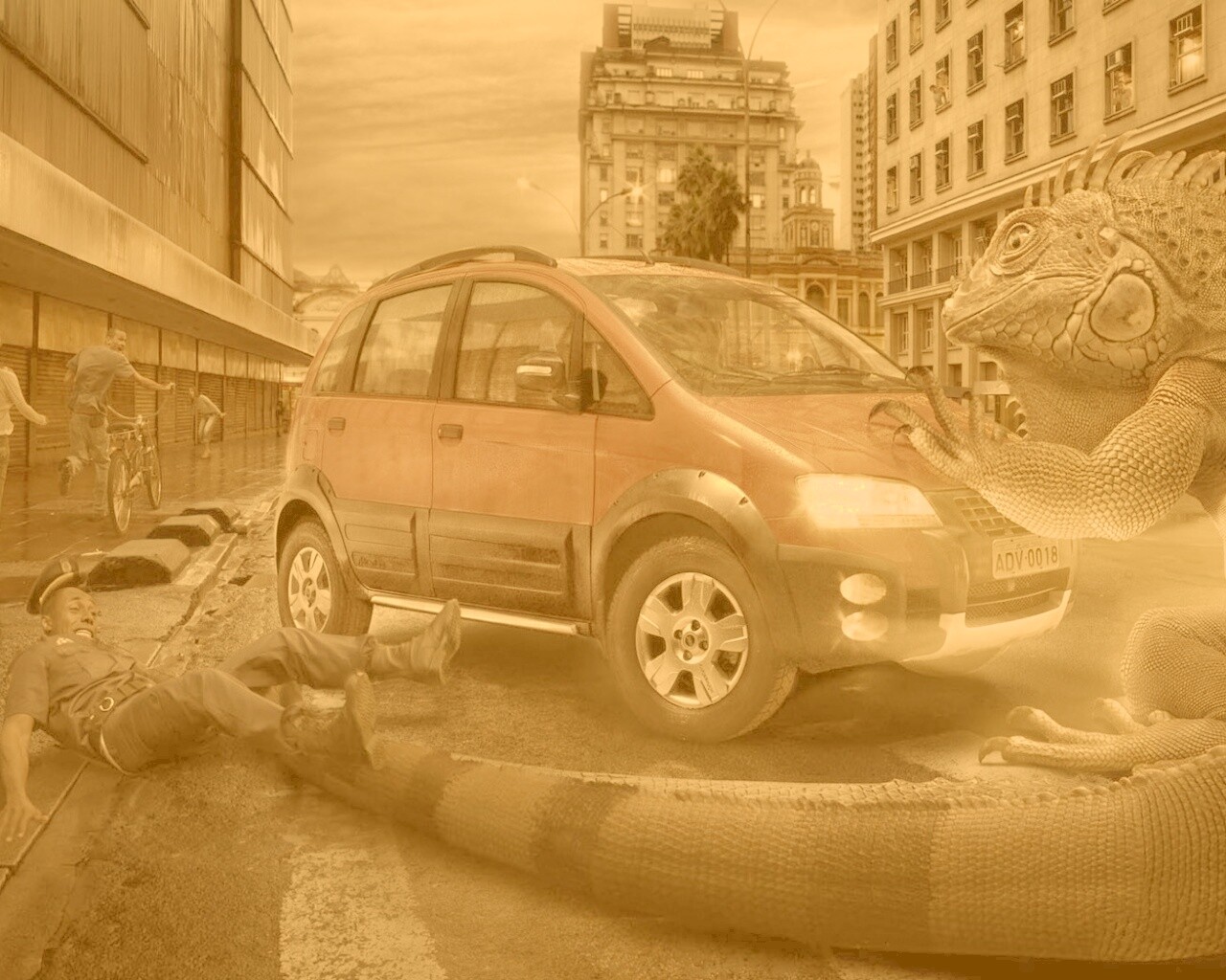 Ящерица в городе обои