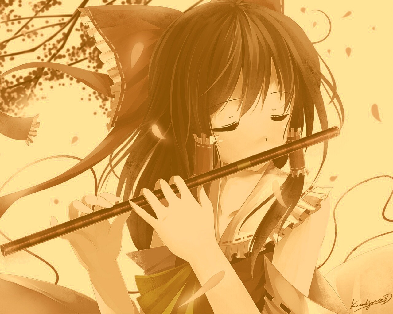 Девочка играет на флейте обои