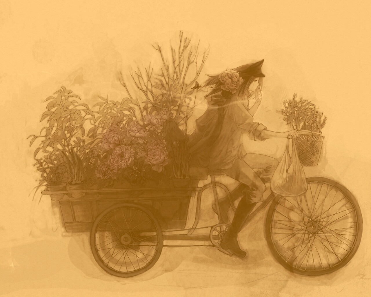 Развозчик цветов в пастельных тонах обои