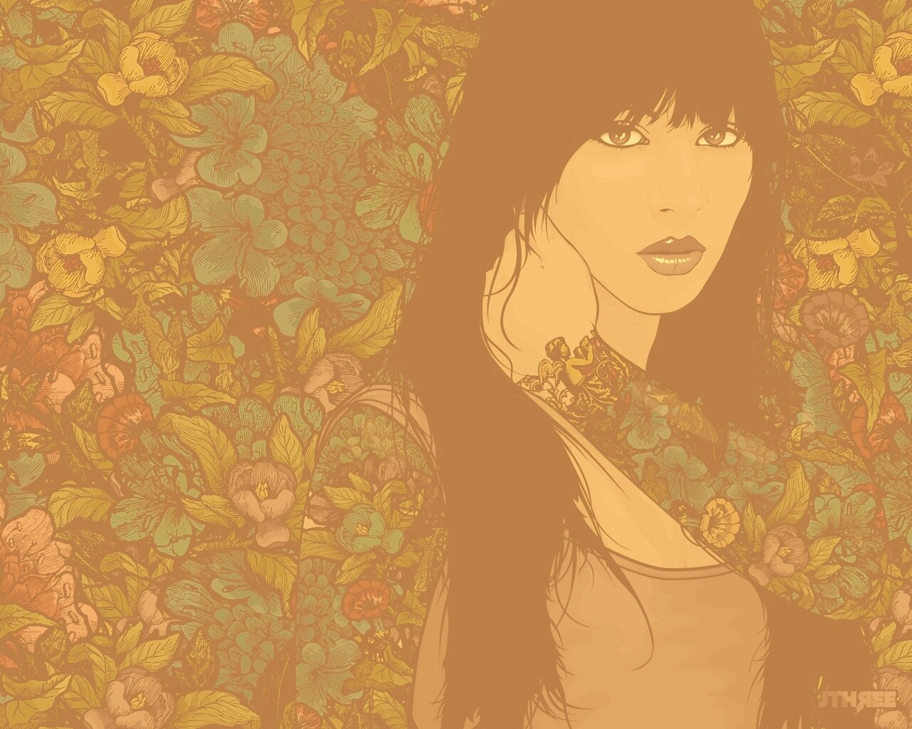 Девушка с цветочной тату обои