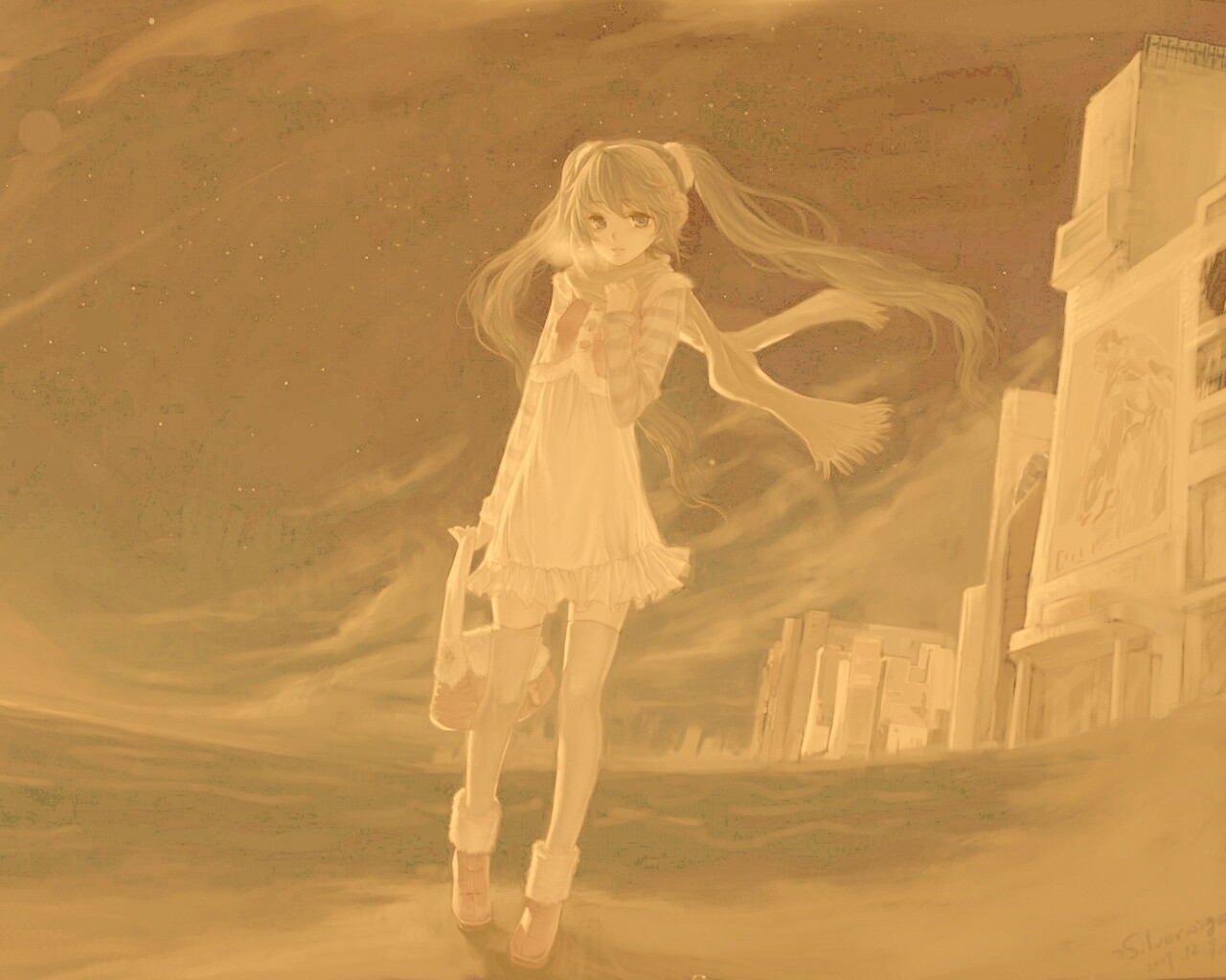 Девочка уходит из города обои