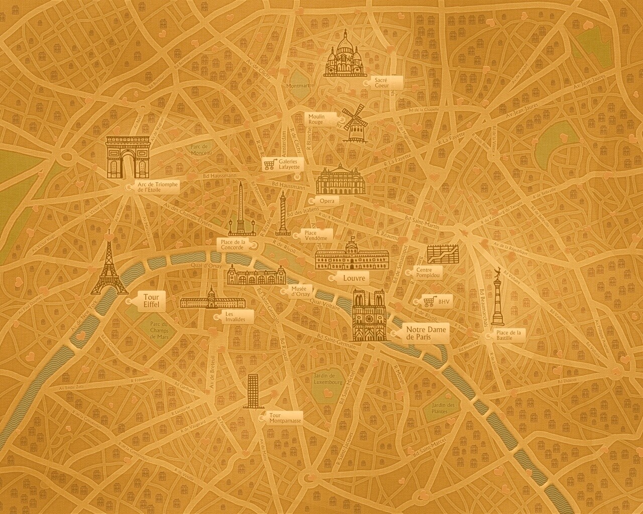Карта Парижа обои