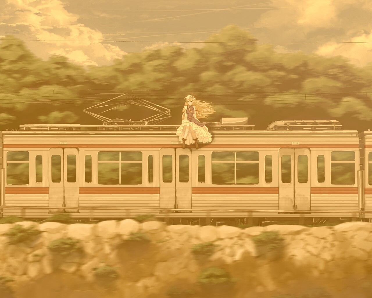 Девушка на крыше поезда обои