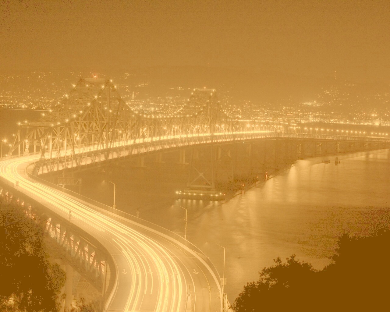 Вид на мост ночью обои