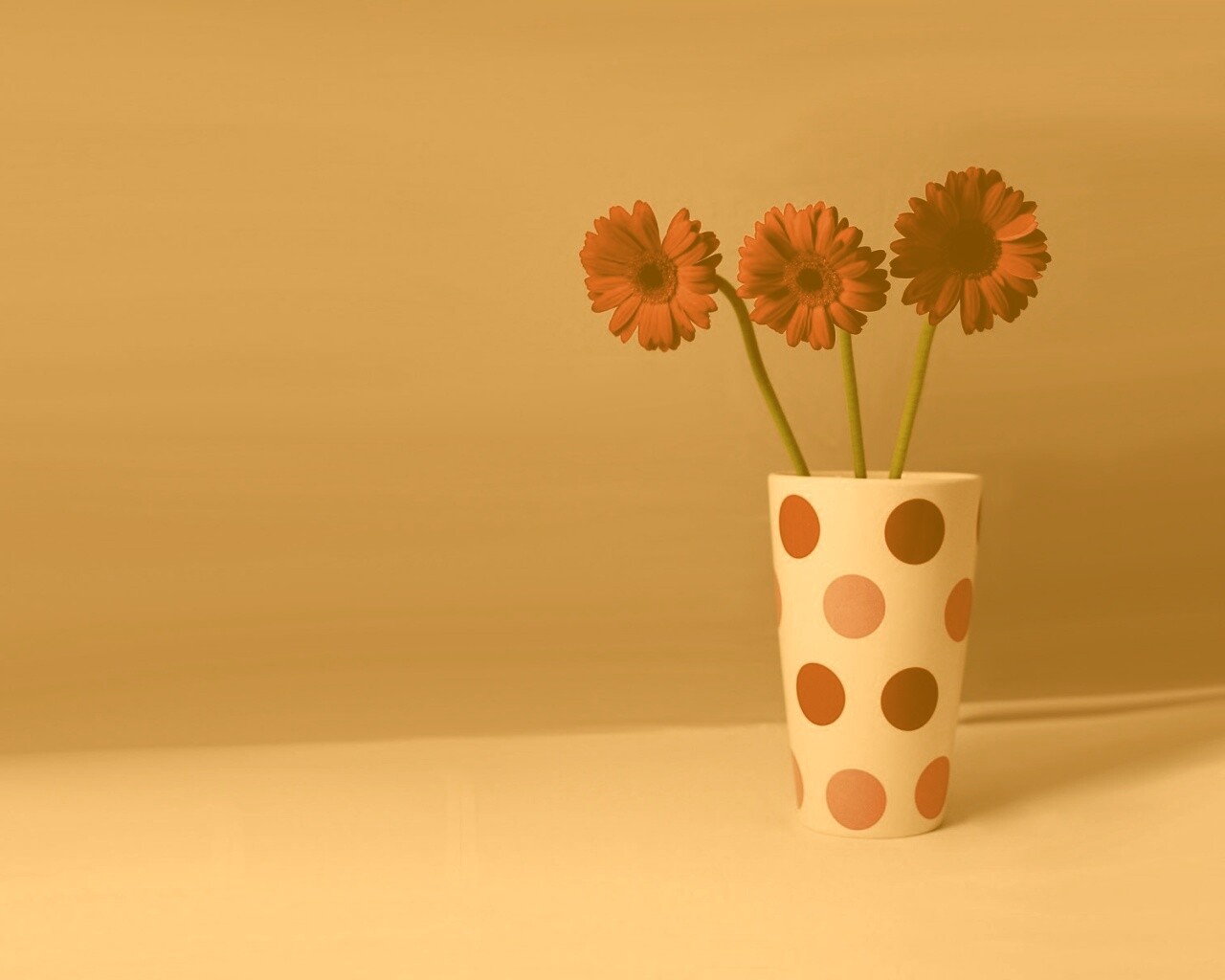 Вазочка с тремя красными герберами обои