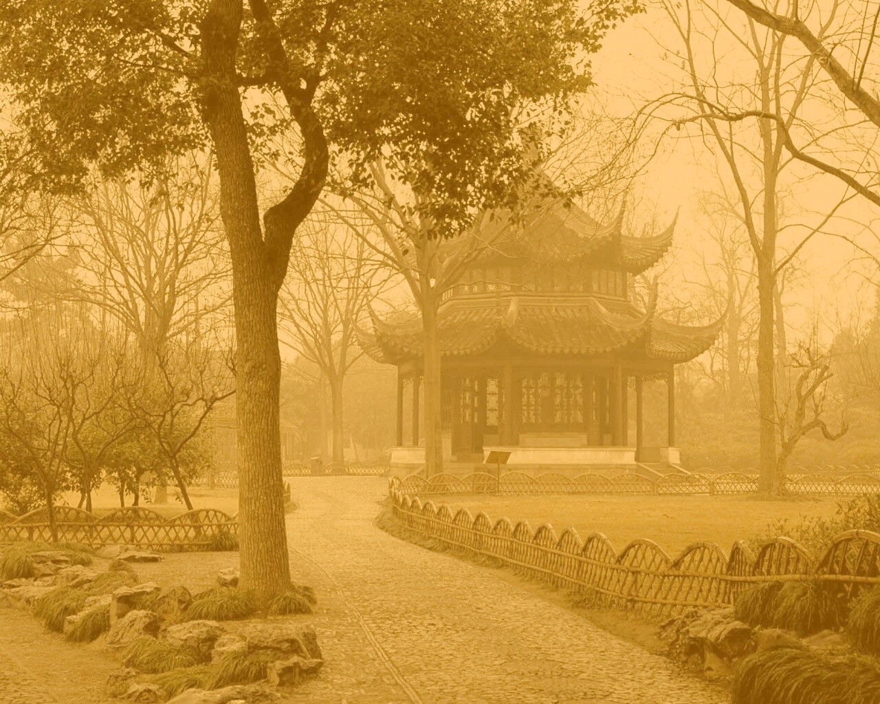 Домик я японском саду обои